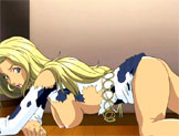 A busty blonde anime babe crawling on her knees.